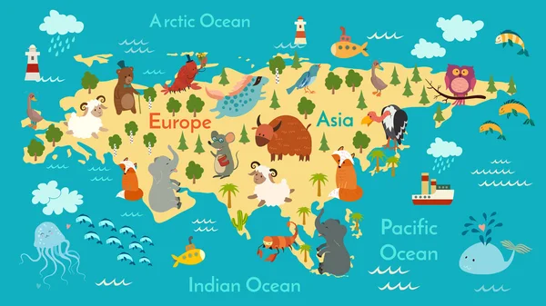 Animals world map, Eurasia — ストックベクタ