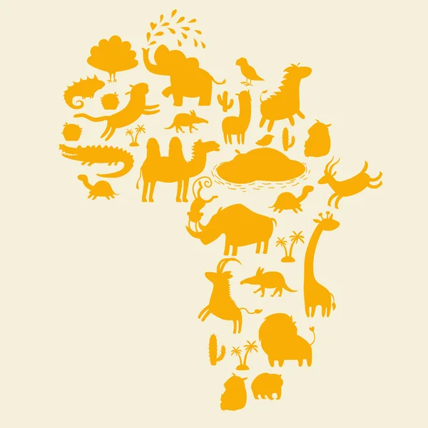 Conjunto de siluetas animales africanos — Vector de stock