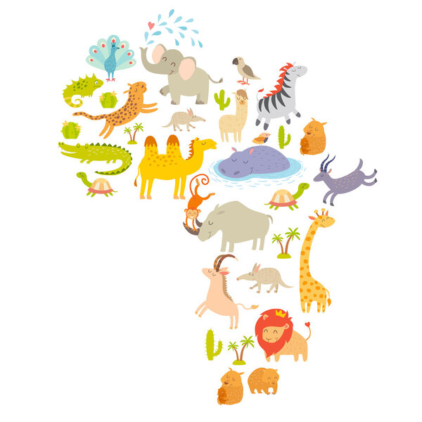 African mammal map silhouettes