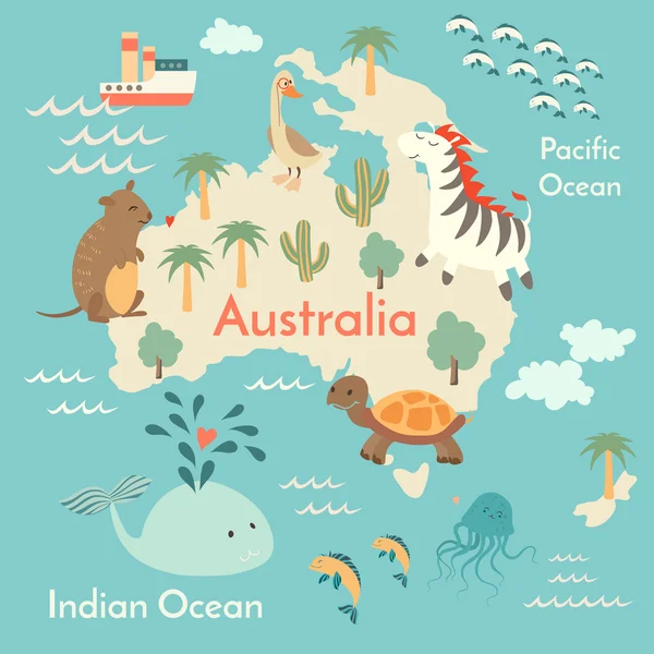 Animals world map, Australia — 스톡 벡터