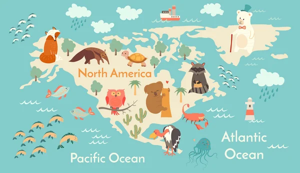 Animals world map, North America — 스톡 벡터