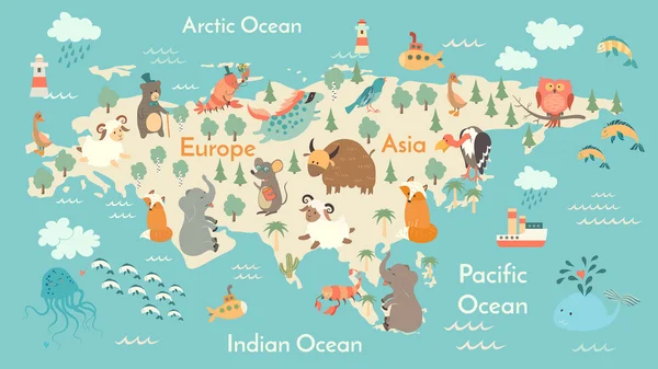 Animals world map, Eurasia — Stok Vektör