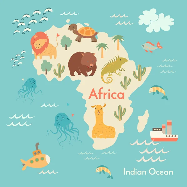 Carte du monde des animaux, Afrique — Image vectorielle