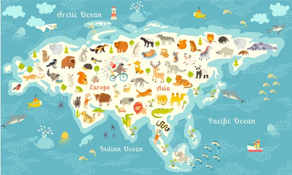Peta dunia hewan, Eurasia - Stok Vektor