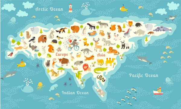 Mapa mundial de animales, Eurasia — Vector de stock