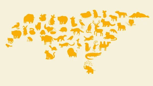 Eurasian animals silhouettes set — Stock Vector