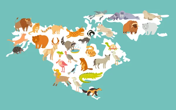 Animals world map, North America — Stock Vector