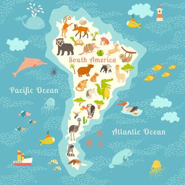 Animals world map, South America — Stock Vector