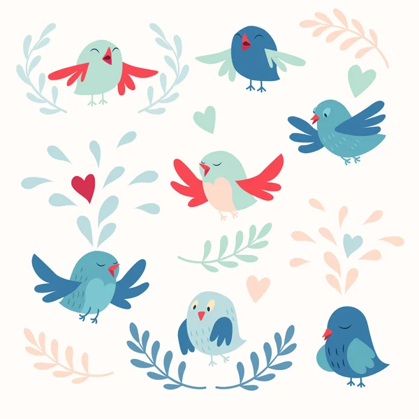 Cute vogels kaartenset — Stockvector