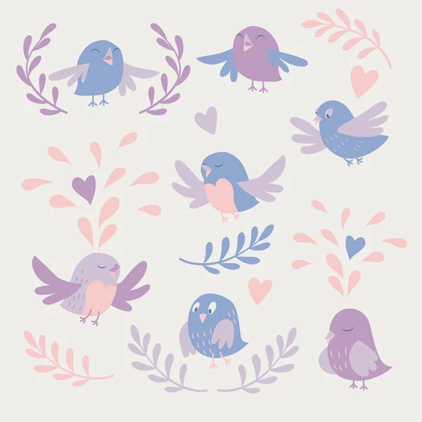 Cute vogels kaartenset — Stockvector