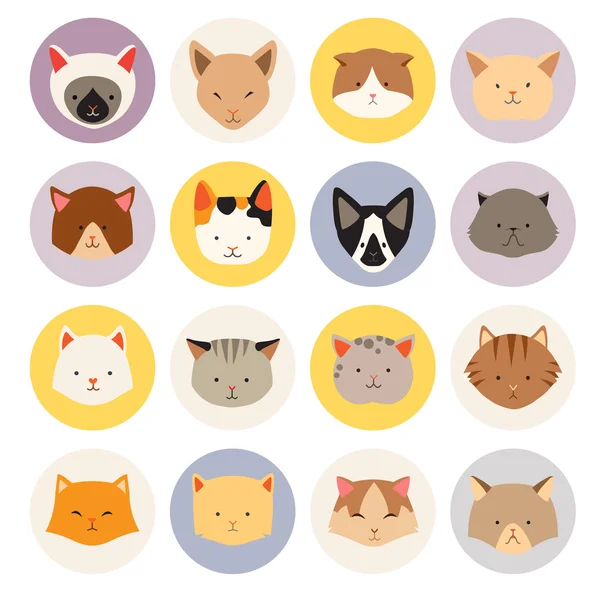 Conjunto de lindos gatos iconos planos — Vector de stock