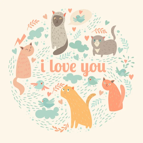 Me encanta tu tarjeta con gatos. — Archivo Imágenes Vectoriales