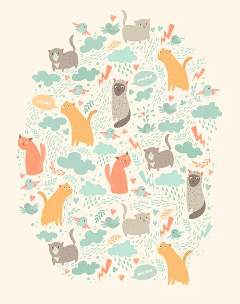 Sevimli kediler kartı — Stok Vektör