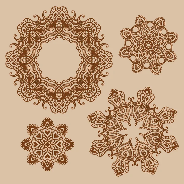 Ensemble de mandala, motifs au henné — Image vectorielle