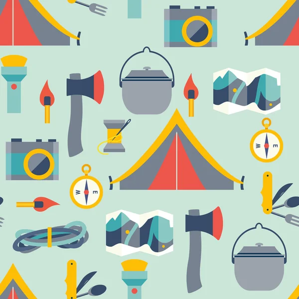 Hikingand camping equipment pattern — Stock Vector