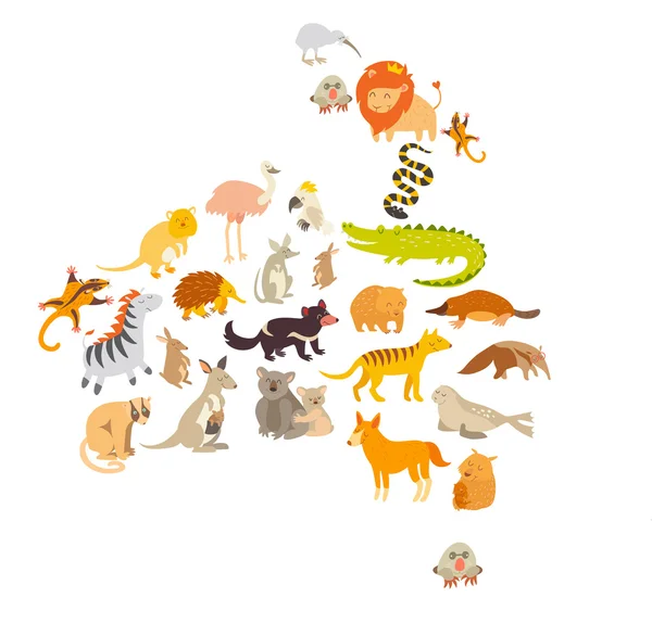 Australian mammal map silhouettes Vector Graphics