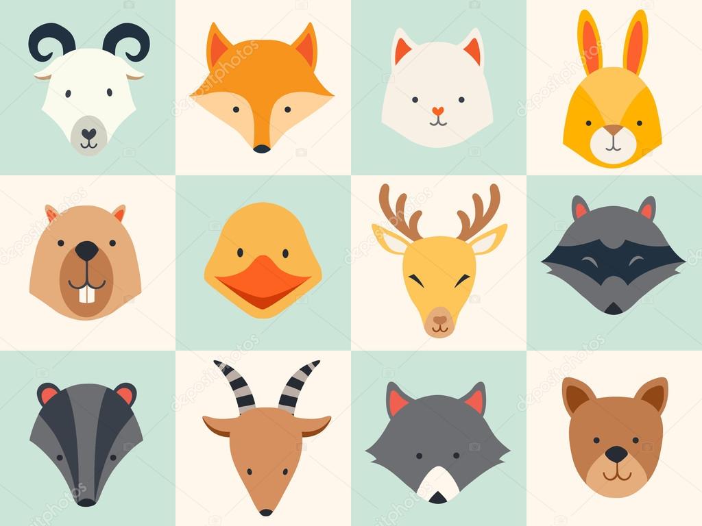 Set of cute animals icons