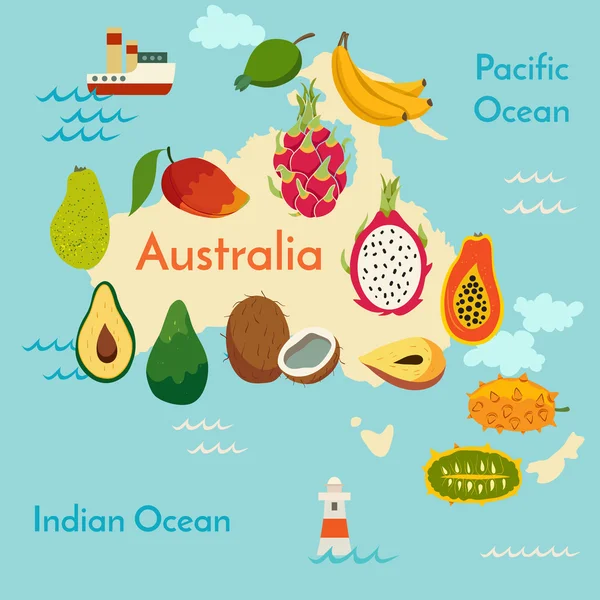 Carte du monde des fruits, Australie — Image vectorielle