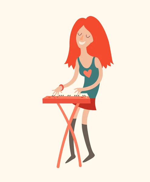 Kız bir synthesizer oynarken — Stok Vektör