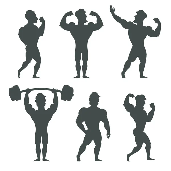 Set of muscular bodybuilder man — Stock Vector