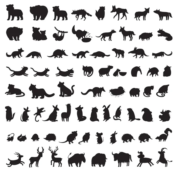 Mammals of the world silhouettes — Stock Vector