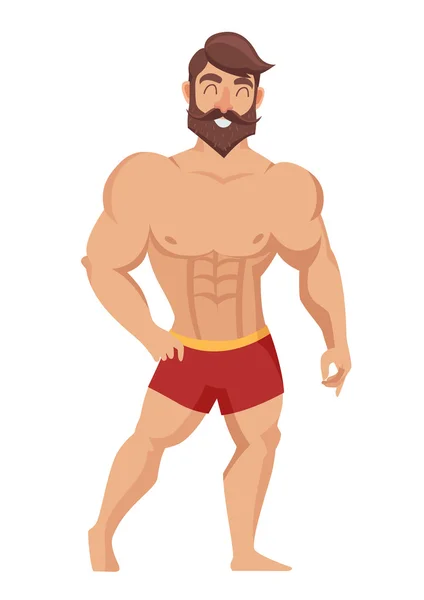 Sexy musclé, homme barbu — Image vectorielle