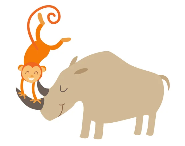 Illustration von Nashorn und Affe — Stockvektor