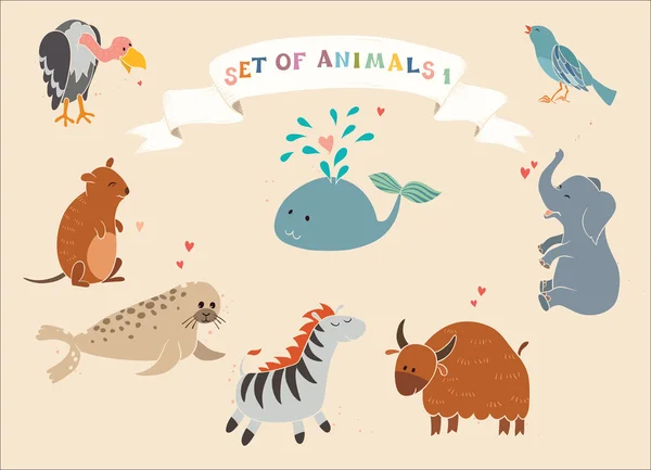 Juego de animales dibujados a mano — Vector de stock