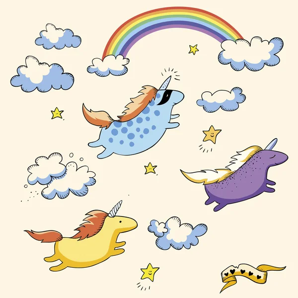 Tek boynuzlu atlar ve gökkuşağı uçan