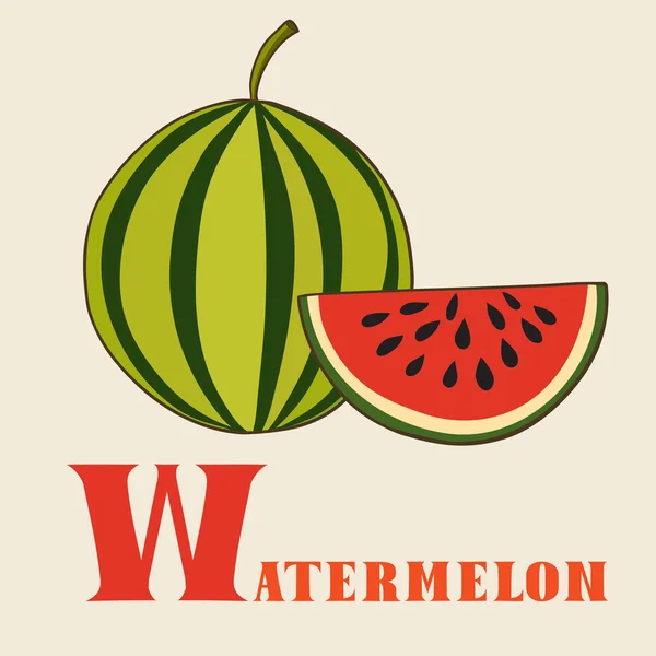 W para melancia no estilo desenhado à mão — Vetor de Stock