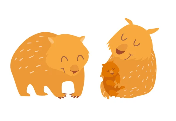 Lindo wombats familia — Vector de stock