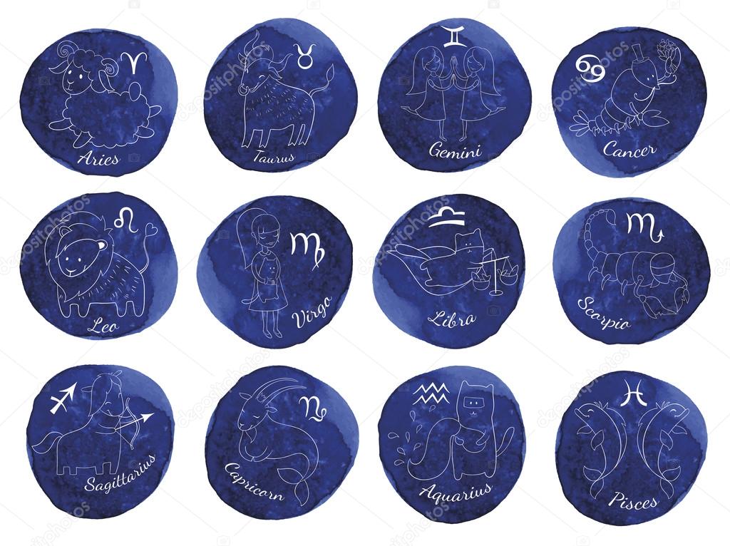 Watercolor zodiac icons set