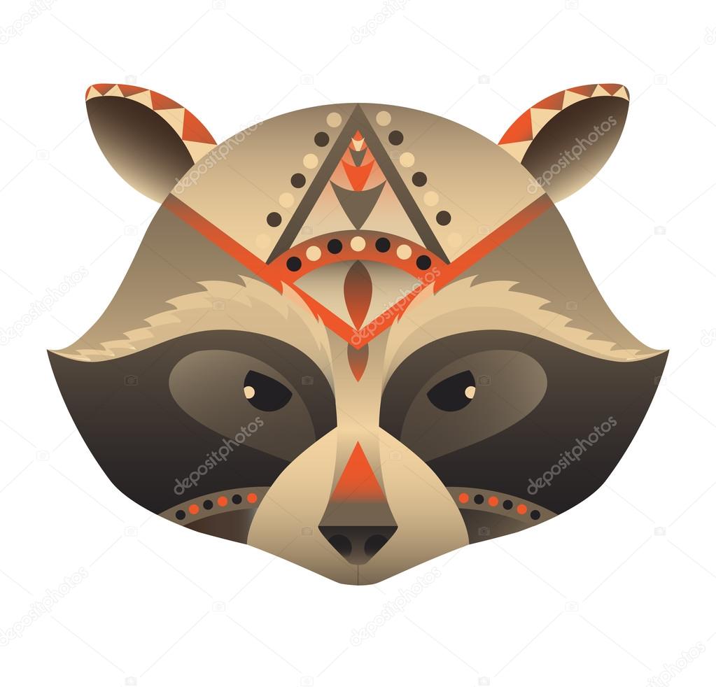 The head of raccoon vector illustration. Abstract animal, icon, print, card, logo. Isolated on white background