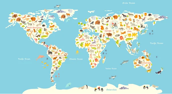 Mapa mundial de animales — Vector de stock