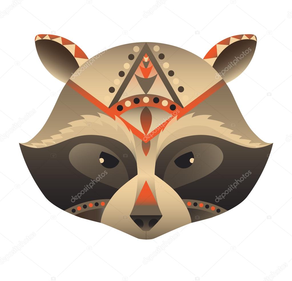 The head of raccoon vector illustration. Abstract animal, icon, print, card, logo. Isolated on white  background