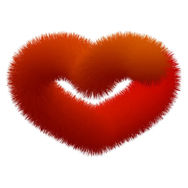 Aziz Sevgililer Günü 'nde kürk efektli kırmızı sevimli bir kalp. — Stok Vektör