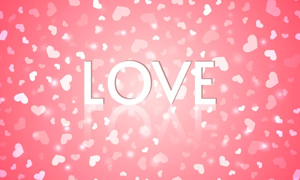 Vektorové růžové srdce pozadí s textem láska na svatého Valentýna — Stockový vektor