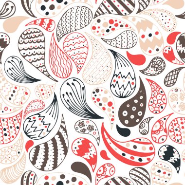 Vektörsüz, soyut çiçek damlaları deseni, karalama, el çizimi, hintçe elementler