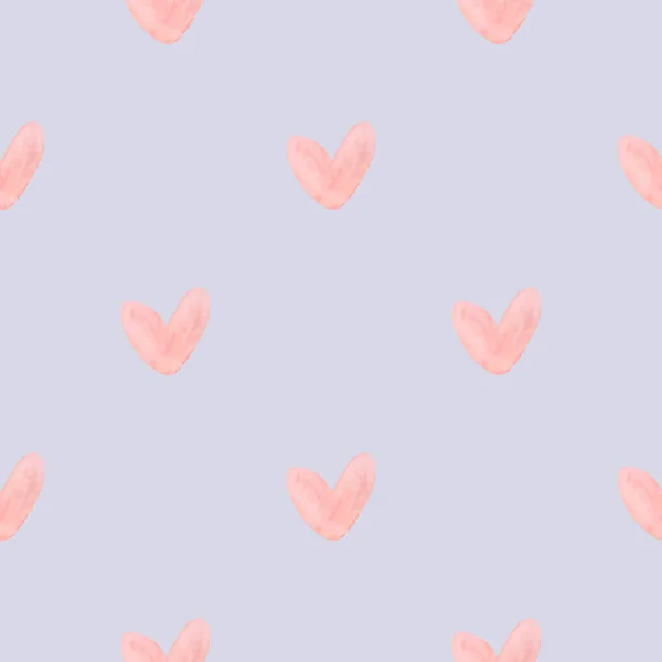 Vector aquarel naadloos patroon met roze hartjes, schattige liefdestextuur op blauwe achtergrond — Stockvector