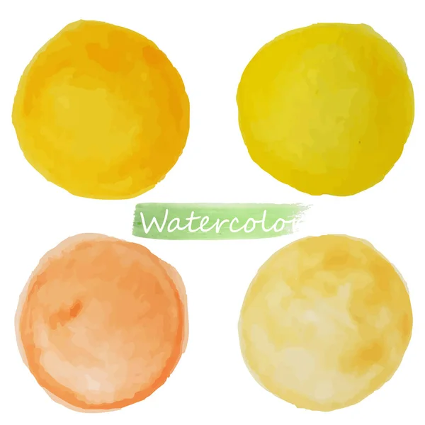 Watercor stain yellow and orange set on white bacground. Vecto set of stains — Stock Vector