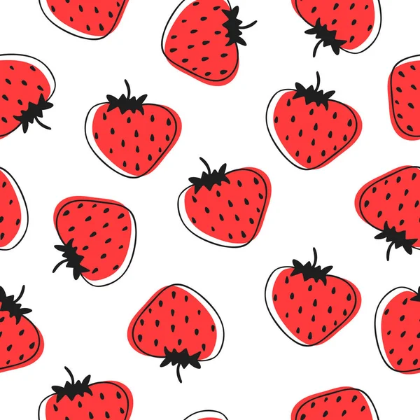 Modèle mignon sans couture avec fraise juteuse sur fond blanc — Image vectorielle