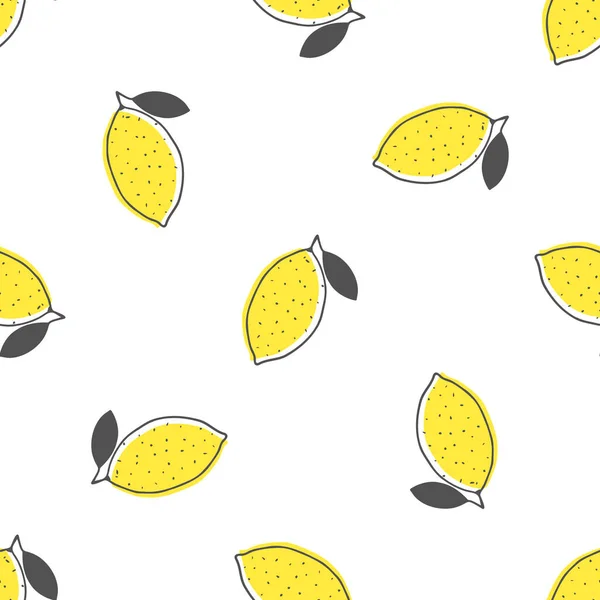 Motif vectoriel sans couture avec citron sur fond blanc. Modèle dessiné à la main avec des agrumes — Image vectorielle