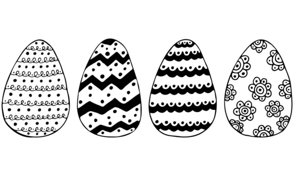 Vector festive eggs on Easter holiday. Hand drawn doodles on white background — Stock Vector