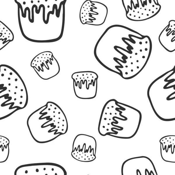Векторный бесшовный праздничный узор с пасхальным тортом. Ручные рисунки на белом фоне — стоковый вектор