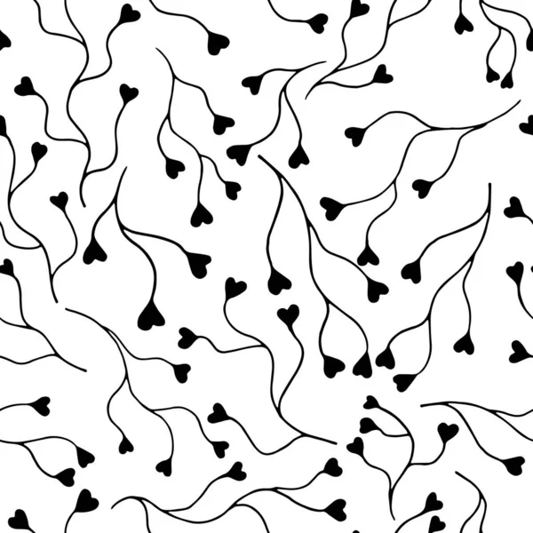 分岐ハート要素とベクトルシームレスパターン。白地に抽象的な黒の要素を手描き — ストックベクタ