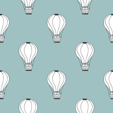 Mavi arka planda balonu olan kusursuz bir şablon. Yand çizilmiş karalama deseni