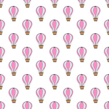 Beyaz arka planda pembe karikatür balonu olan kusursuz vektör deseni