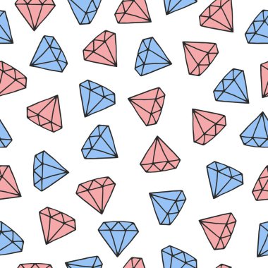 Beyaz arka planda elle çizilmiş elmaslarla kusursuz bir psttern.