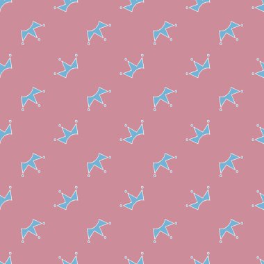 Tekstil, not defterleri, hatıra defterleri, baskılar, giysiler, duvar kağıtları için pembe kız arkaplan üzerine el çizimi sevimli taç ile vektörsüz desen