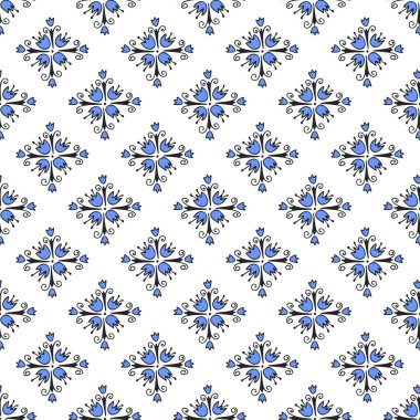 Tekstil, not defterleri, hatıra defterleri, baskılar, giysiler için beyaz zemin üzerinde soyut çiçek eşkenarı eşkenar dörtgenli vektör deseni